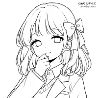 口に手を当てて微笑んでいる女の子のぬりえ