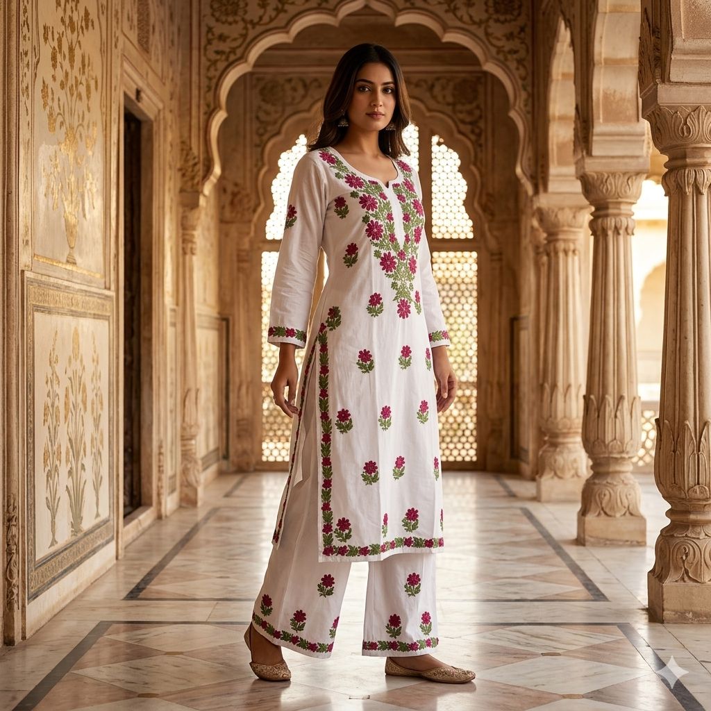 Ivory Floral Kurta & Palazzo