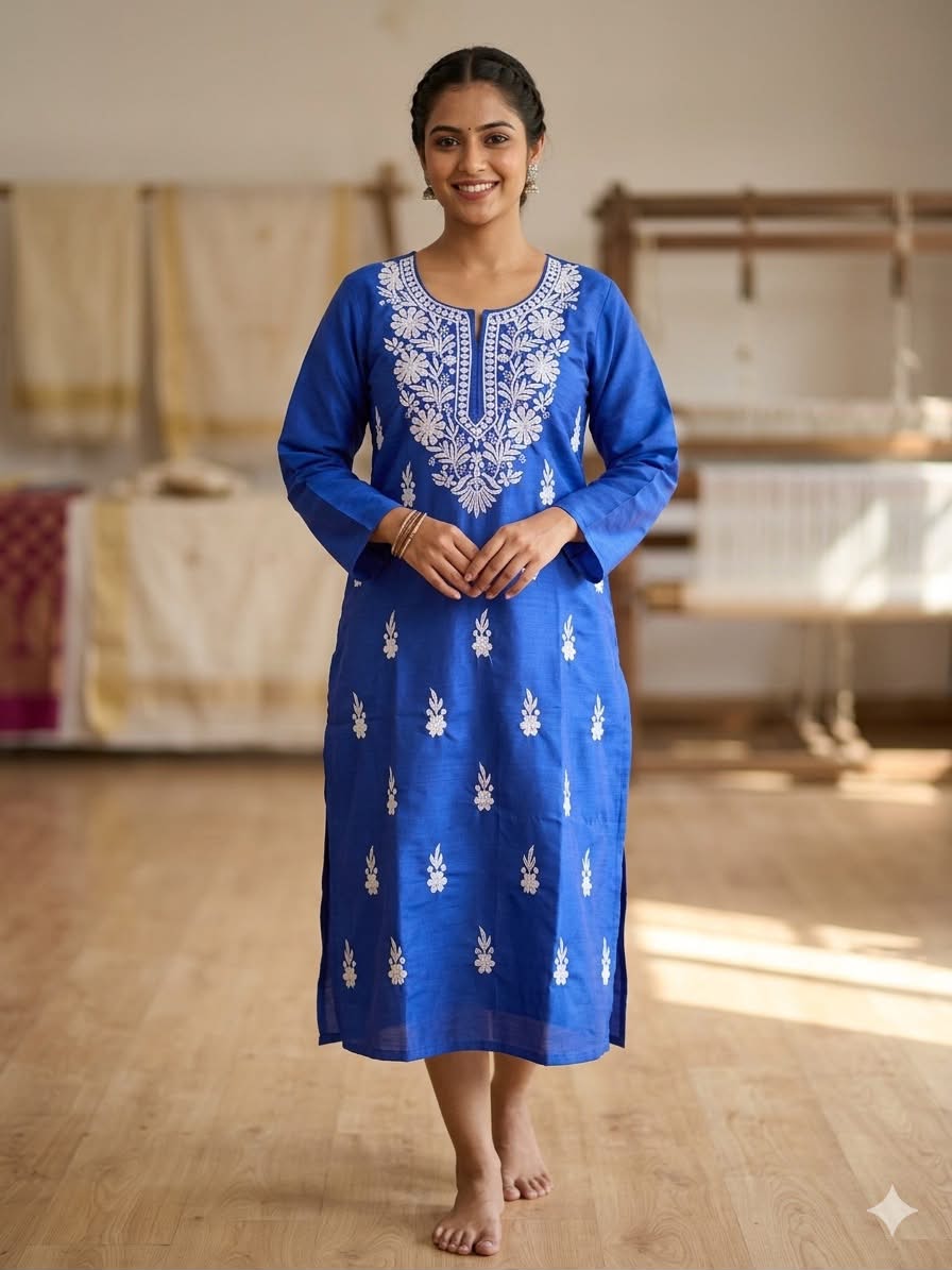 Royal Blue Chikan Kurta ,alternate view