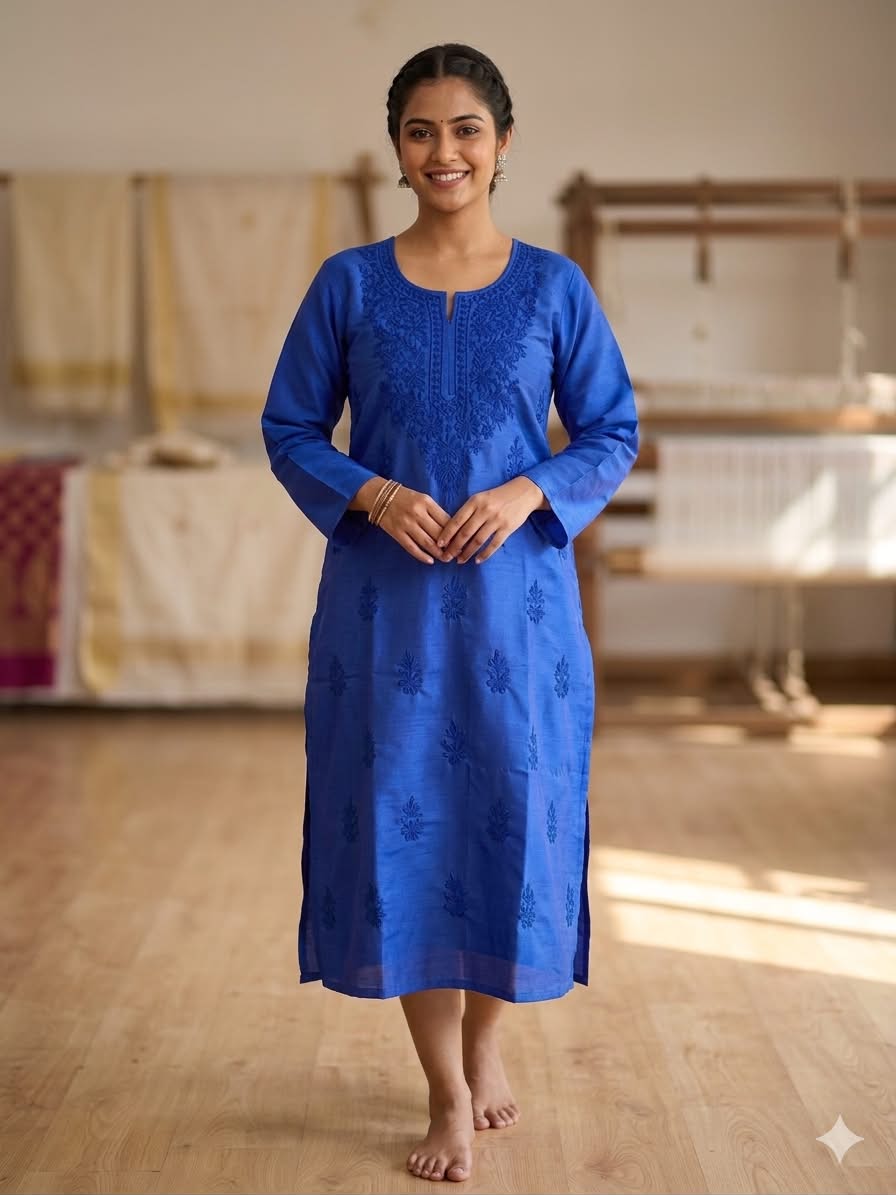 Royal Blue Chikan Kurta thumbnail 3