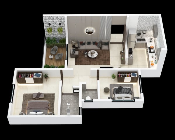 2 BHK Apartment Interior — Alternate Angle
