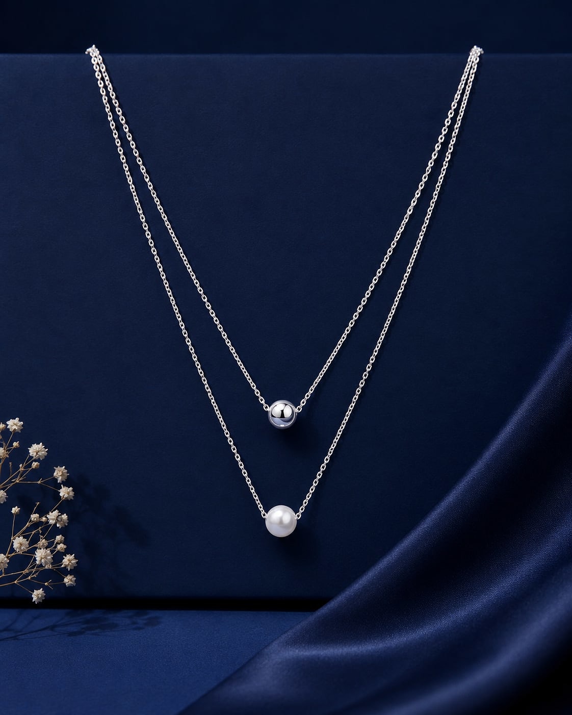 Silver Pearl Double-Layer Necklace