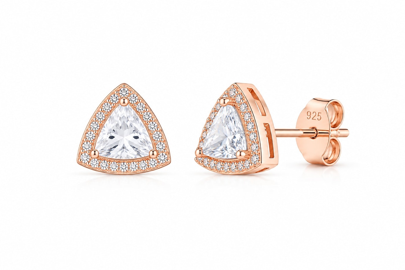 Trillion Halo 925 Silver Stud Earrings