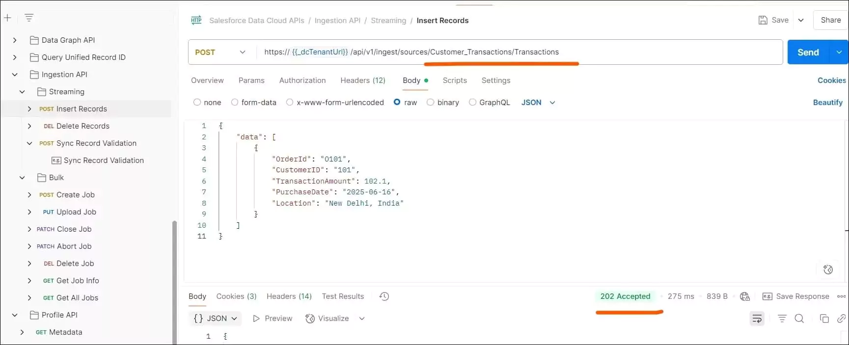 Ingestion API callout from Postman | Vagmine Cloud Solution
