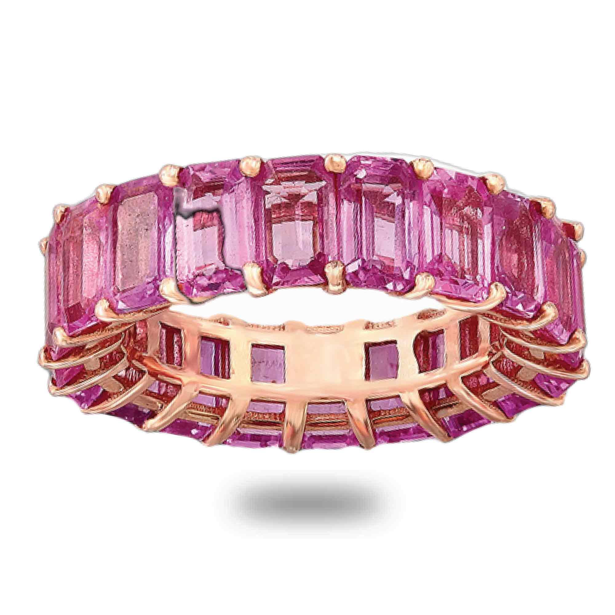 Pink sapphire ecut eternity band