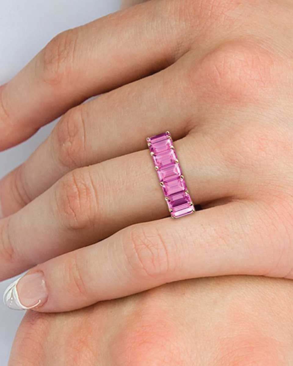 Pink sapphire ecut eternity band