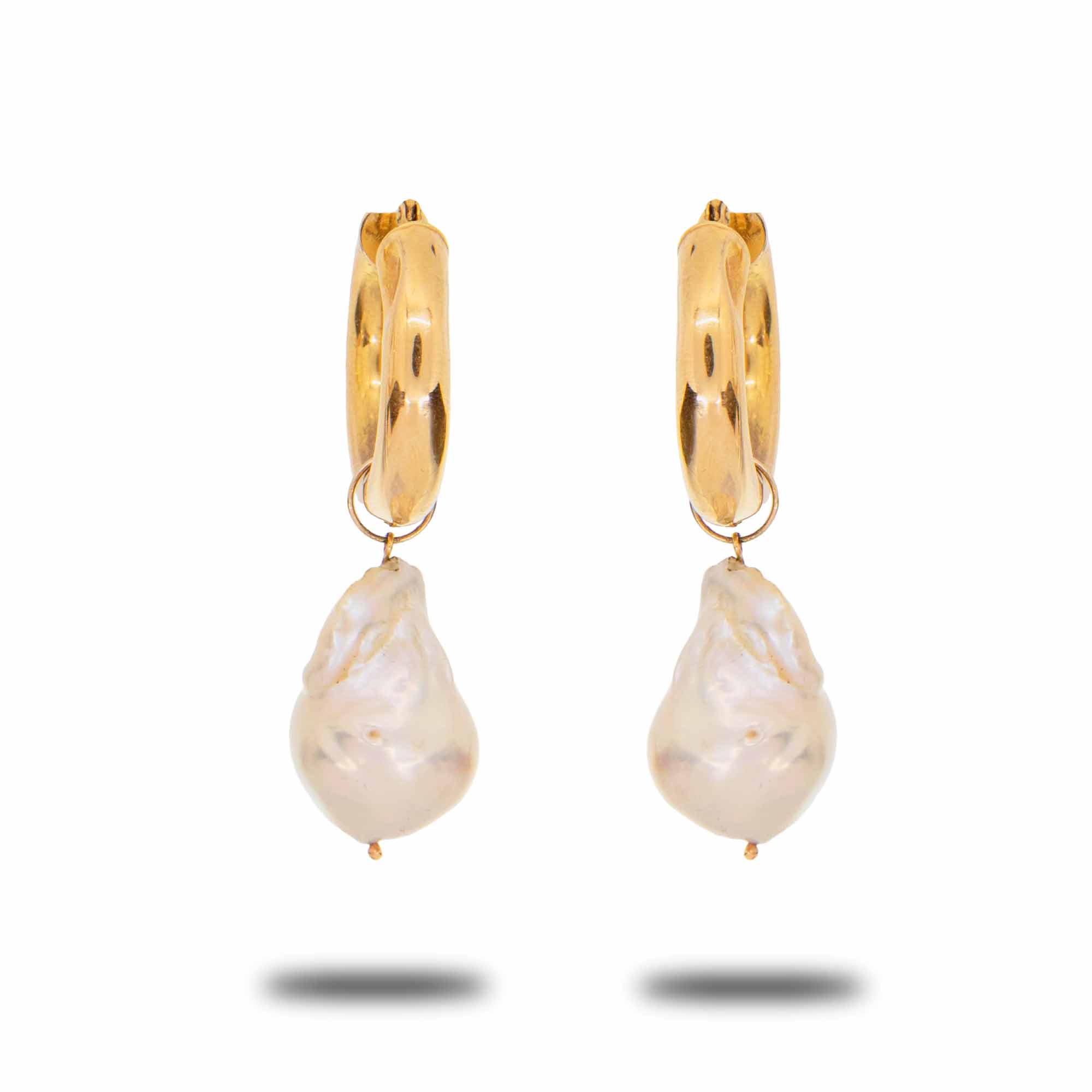 Gold Hoops W. Pearl Drop