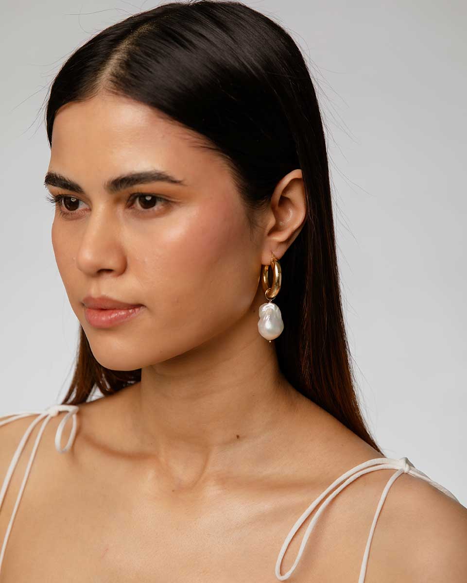 Gold Hoops W. Pearl Drop