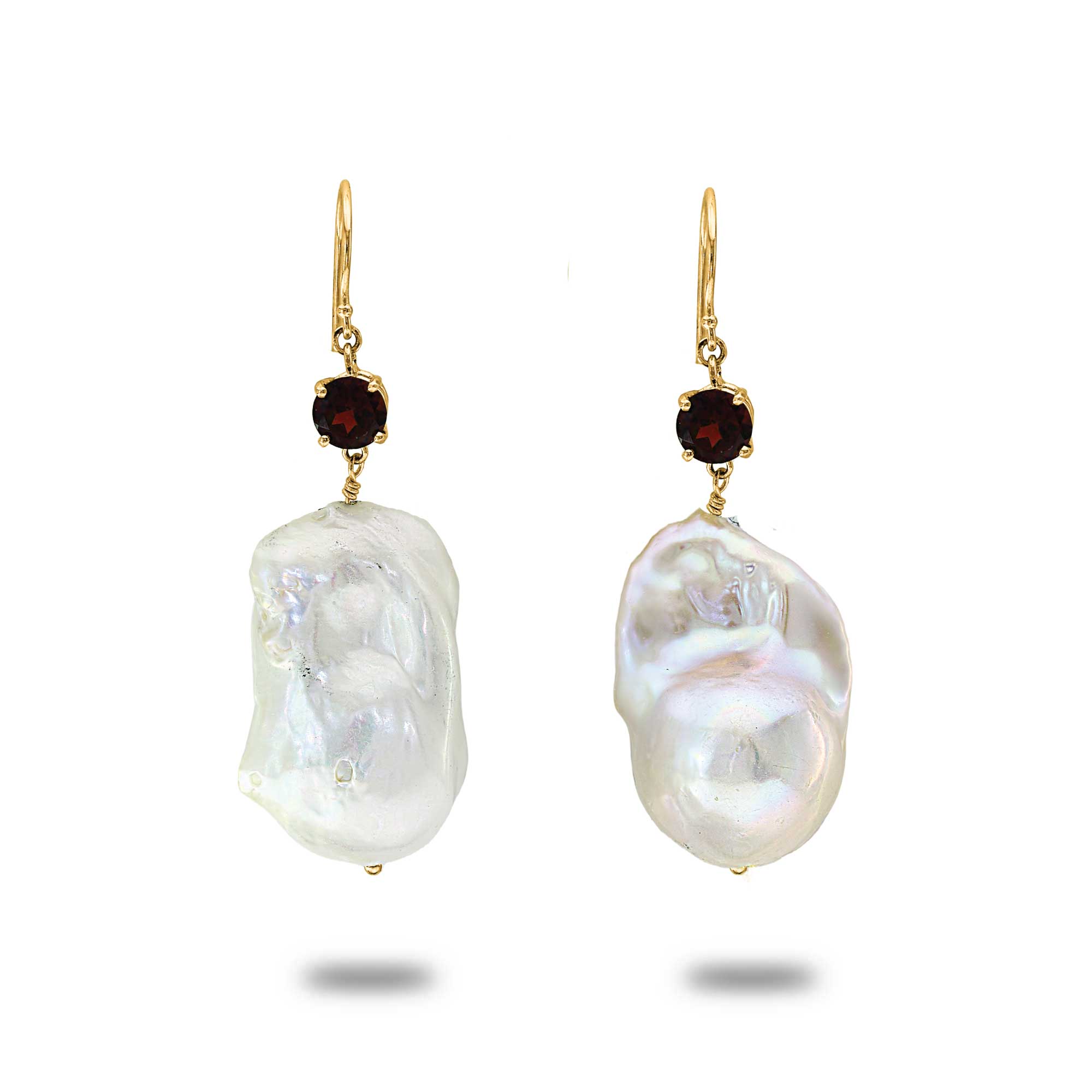 Round Rubellite, Baroque Pearl Earrings