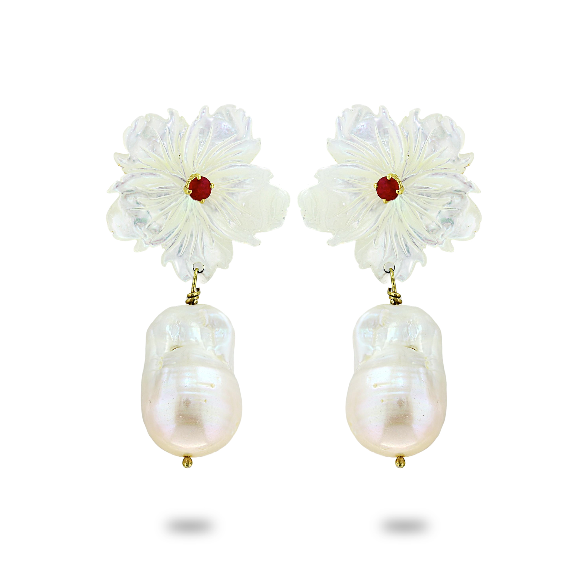 Mother of Pearl Earring jacket with detachable ruby stud