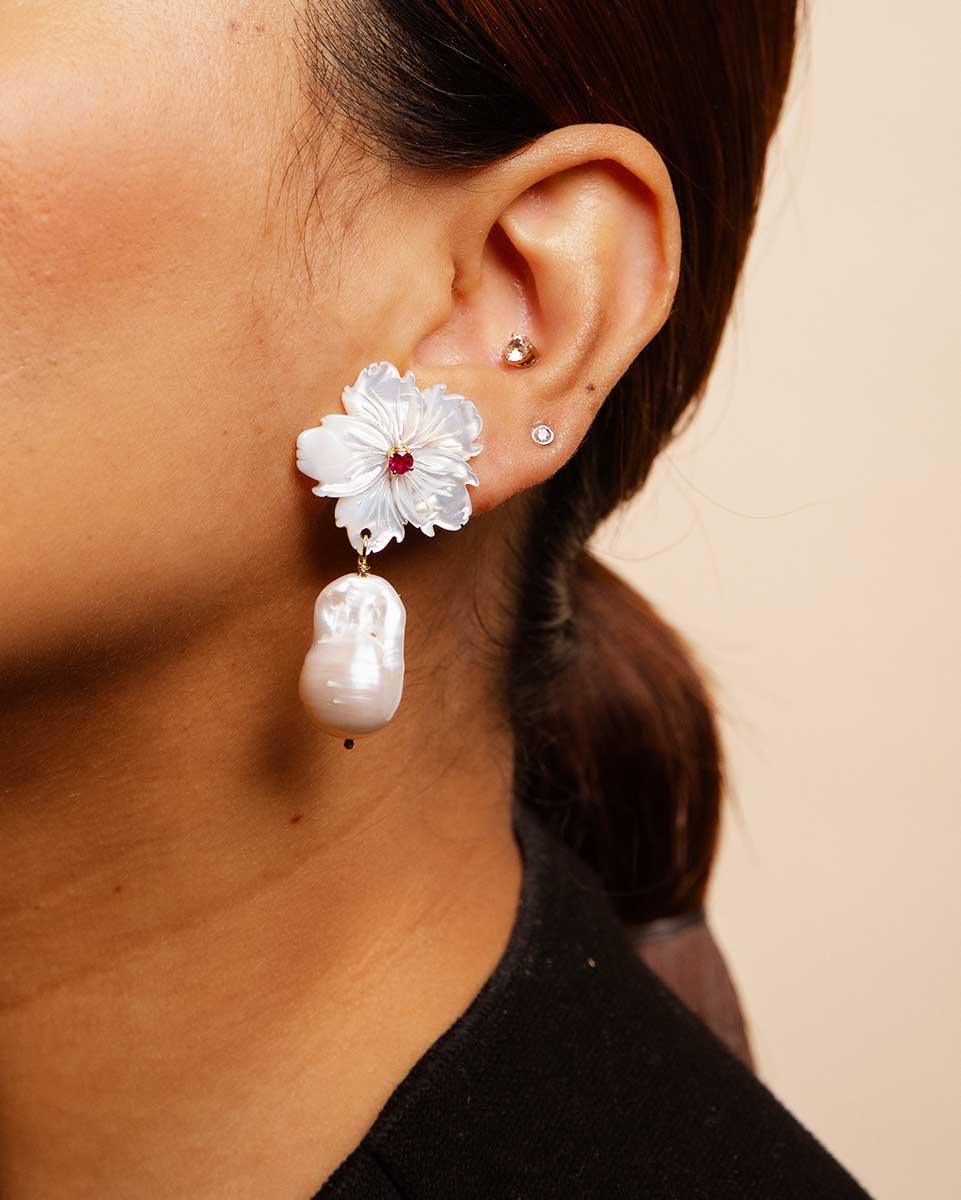 Mother of Pearl Earring jacket with detachable ruby stud