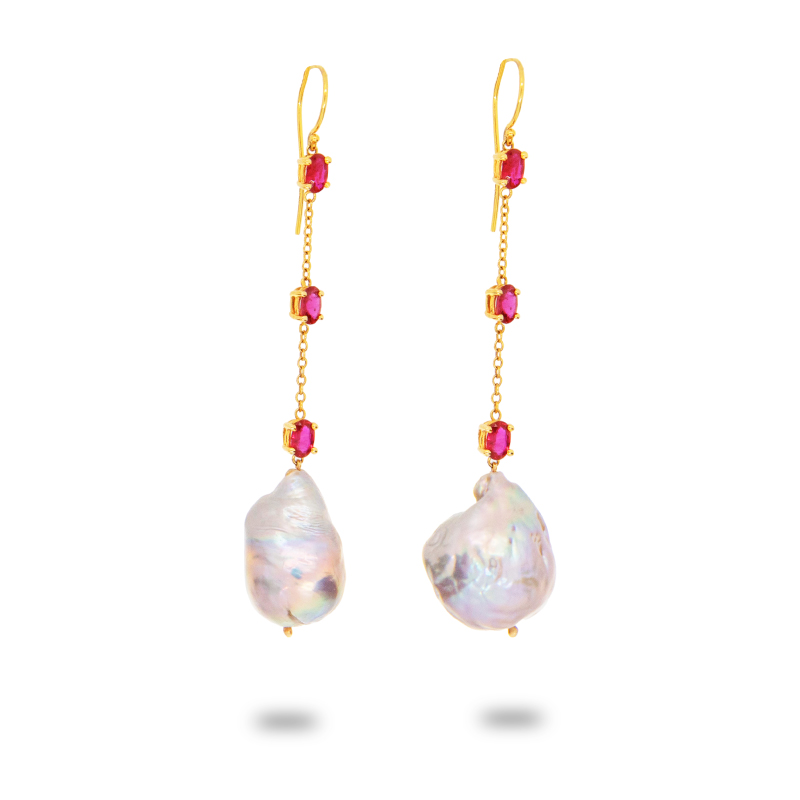Ruby Red Drop Pearl Earrings