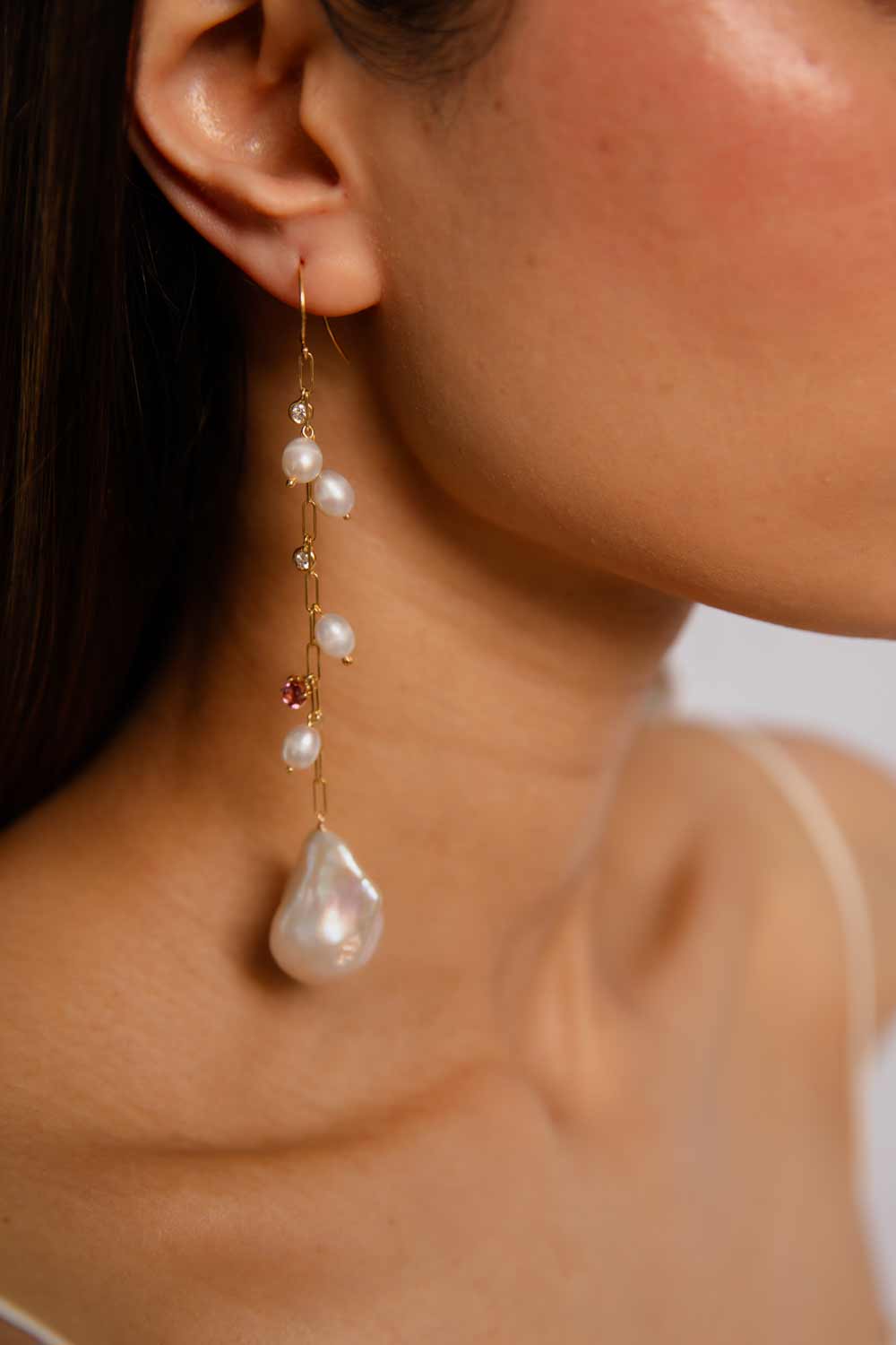 Link Chain Drop Earring with multi stones