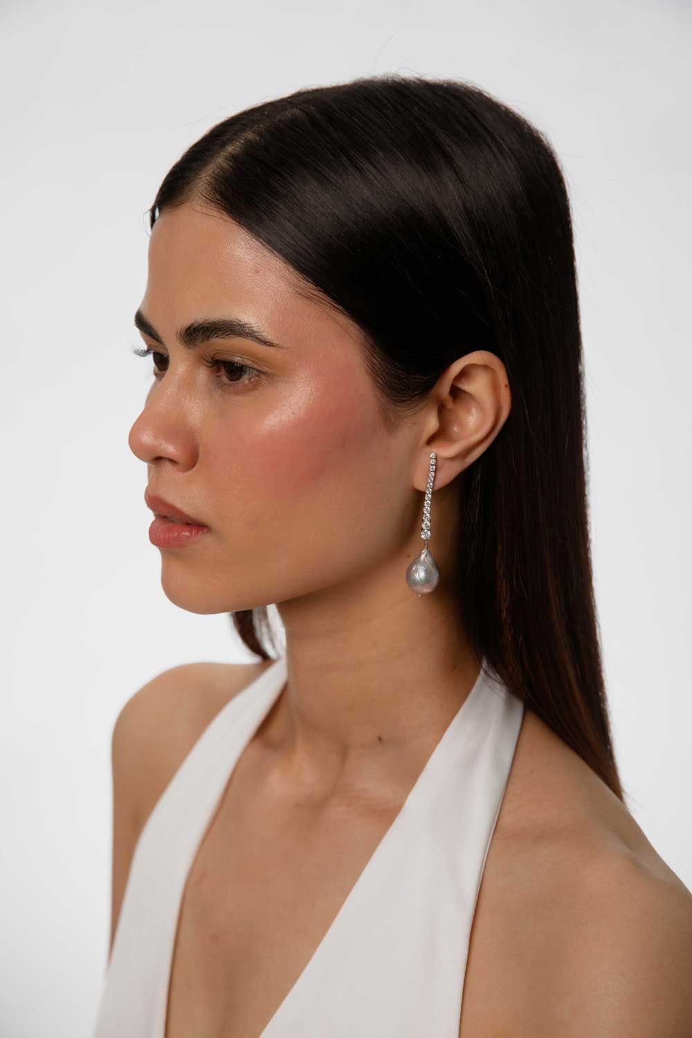 Riveria Diamond Drop Pearl Earrings