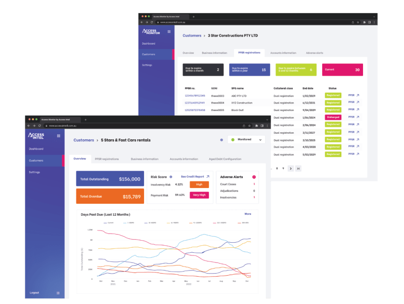 Two screens showing the application