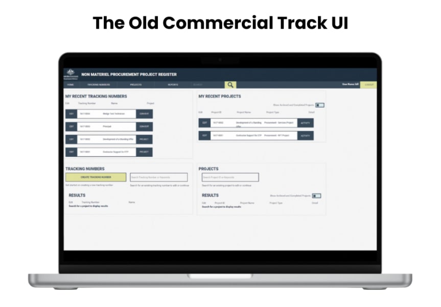 A photo of the old commercial tracker UI