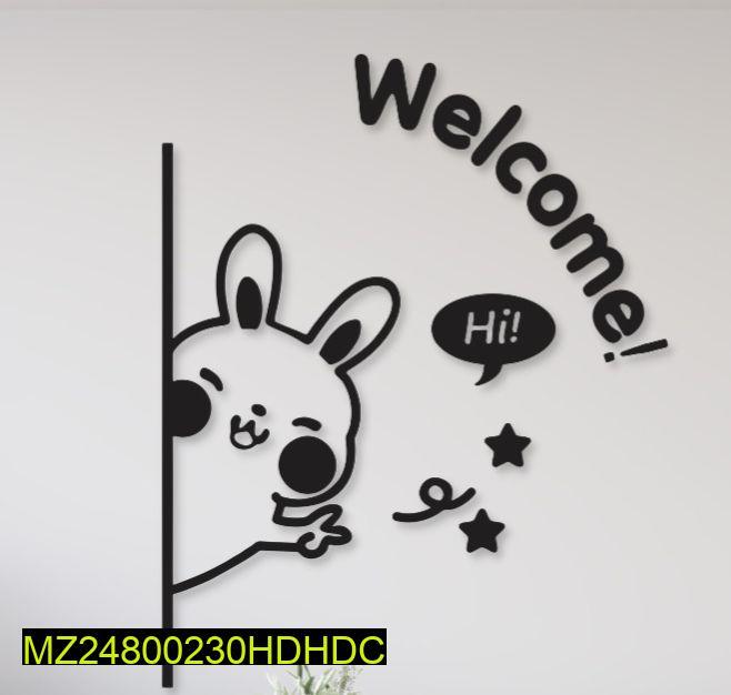 Cute 3D Bunny Welcome Sign Wall Art – Premium Laminated Chipboard Décor for Pakistani Homes, Kids Room, Office | No Frame Needed