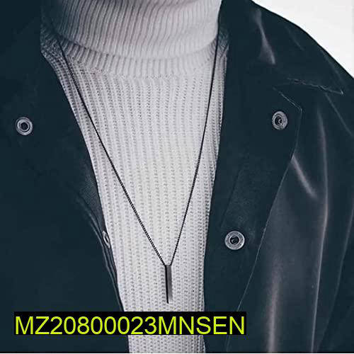 Pack of 2 Stainless Steel Vertical Bar Necklaces – Elegant Silver & Black Pendant Jewelry for Men & Women