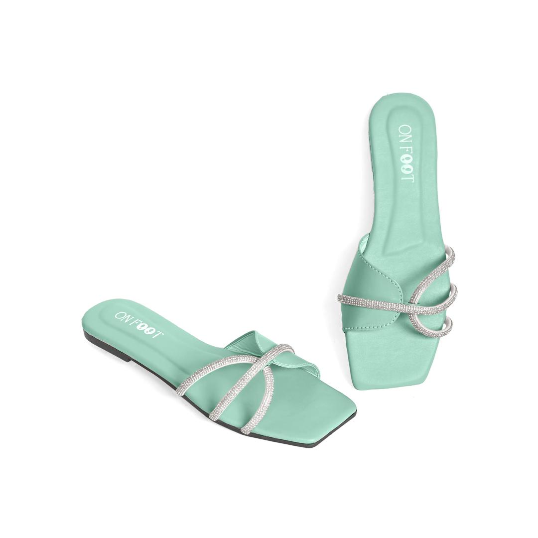 Women's Green Rexine Fancy Flats - Comfortable Formal Casual Footwear for Office & Everyday Wear | Sizes 36-41