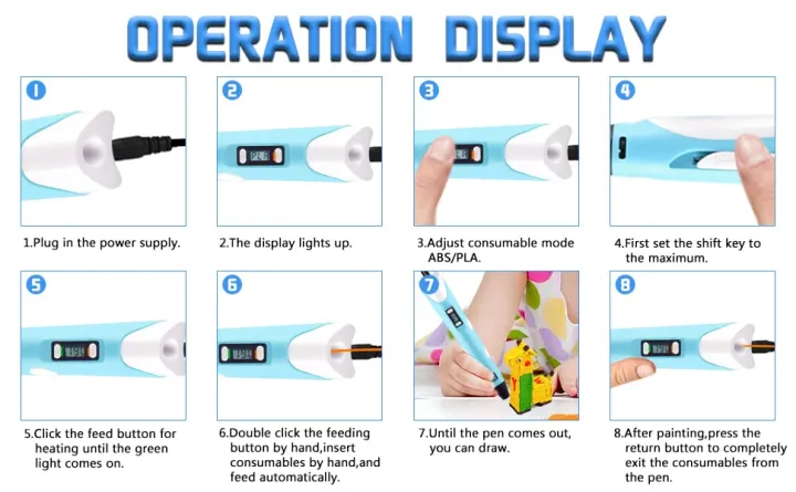 3D Printing Pen with LCD Display, Includes 3 Random PLA Filament Colors – Creative Drawing Tool for Kids and Adults