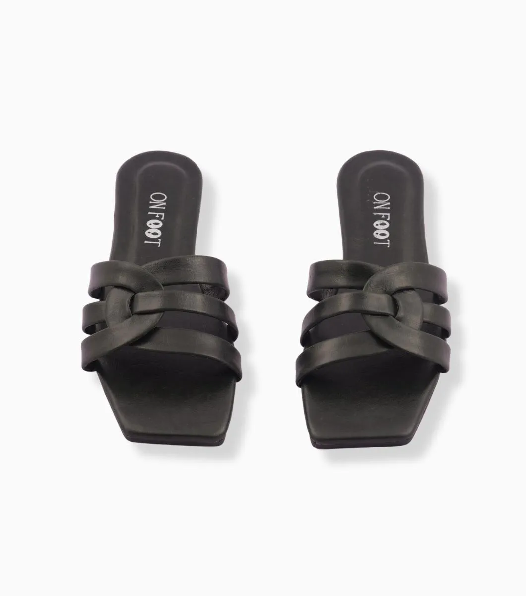 Loom Step 039 Black Women's Flats | Textured Rexine Formal & Casual Shoes