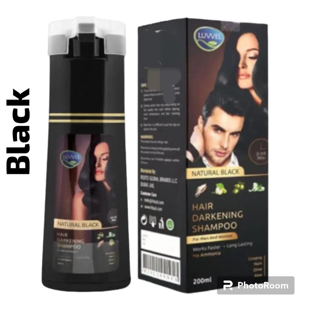 Luvvel Hair Dye Shampoo 200 ml – Dark Brown 102 & Black 101 | Herbal Hair Color Shampoo with Wild Ginseng, Olive & Aloe Vera | Ammonia-Free, Anti-Hair Fall & Nourishing Formula