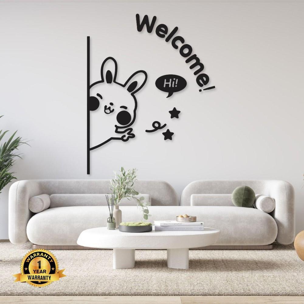 Cute 3D Bunny Welcome Sign Wall Art – Premium Laminated Chipboard Décor for Pakistani Homes, Kids Room, Office | No Frame Needed