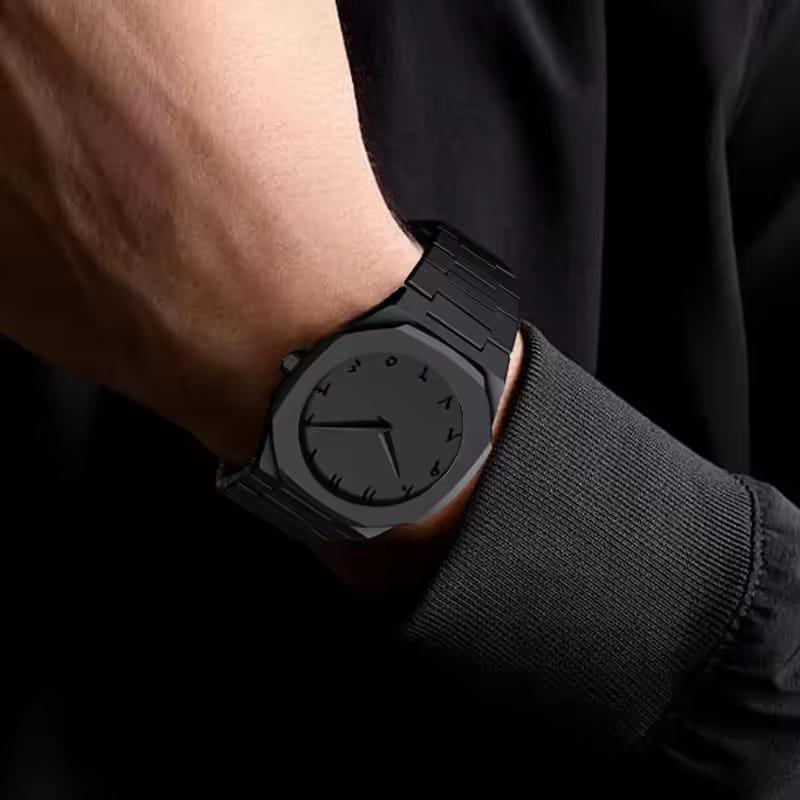 Men’s Black Carbon Fiber Analogue Watch with Quartz Movement