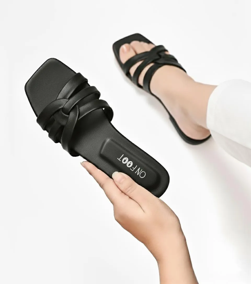 Loom Step 039 Black Women's Flats | Textured Rexine Formal & Casual Shoes