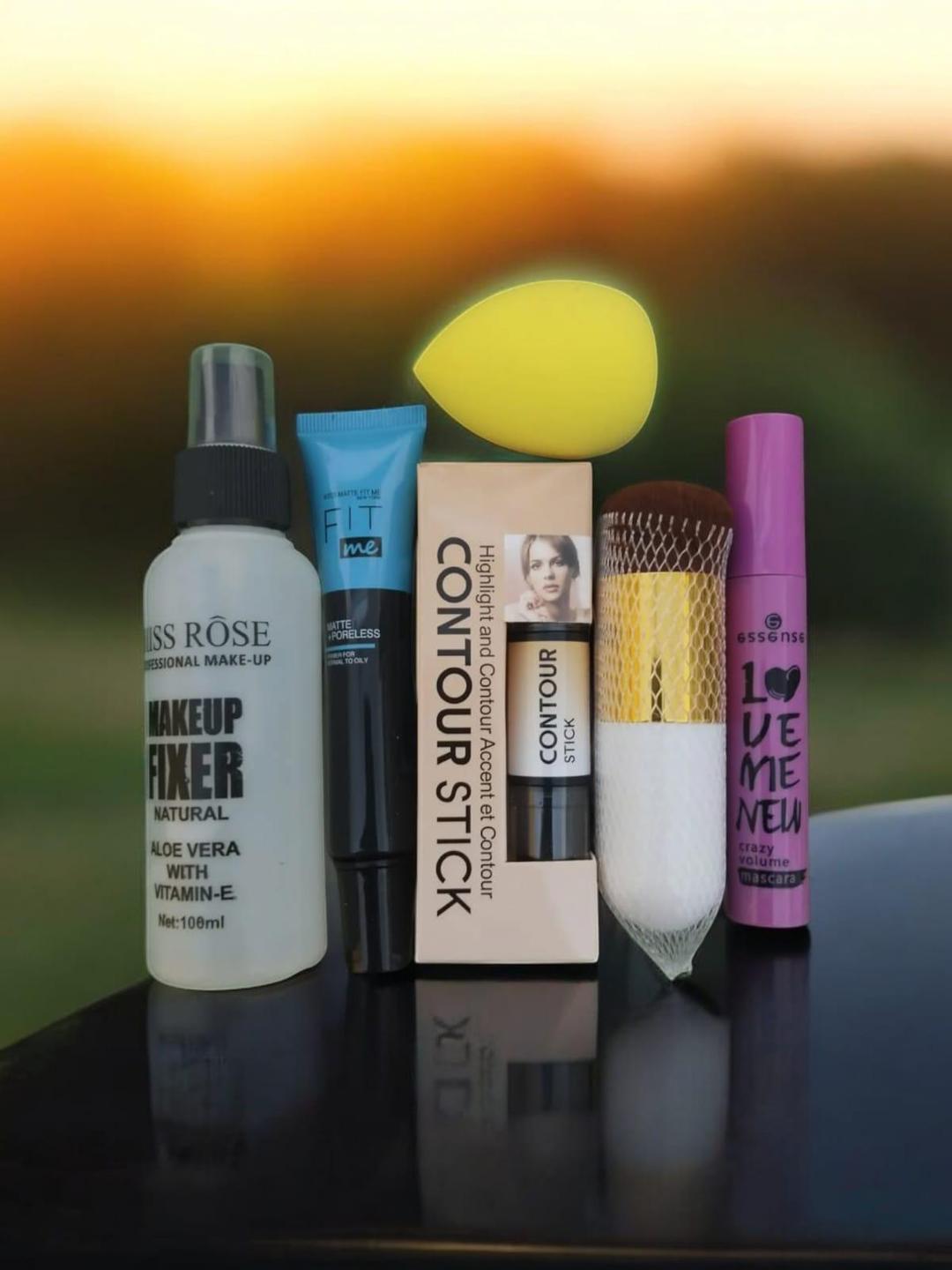 6-in-1 Complete Makeup Kit – Fixer, Primer, Contour Stick, Foundation Brush, Mascara & Beauty Blender (Ivory)