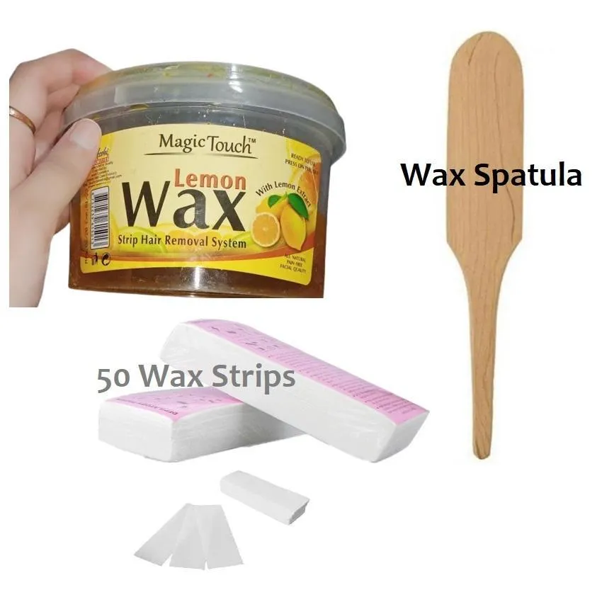 Magic Touch 3-in-1 Lemon Wax Hair Removal Kit - 400ml Wax, 50 Strips & Spatula for Smooth Skin