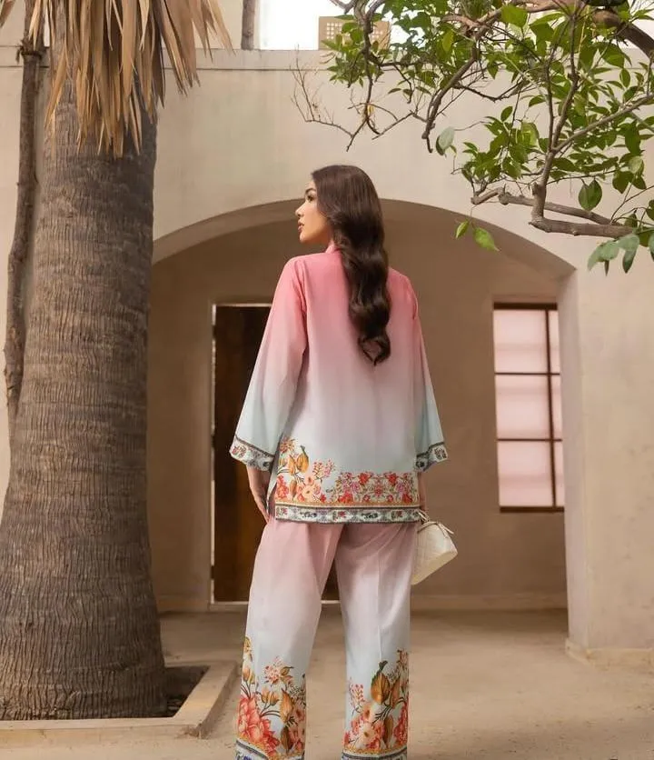 Trending Pink Floral Printed Swiss Lawn Co-Ord Set – Shirt & Flapper Trouser (2-Piece)