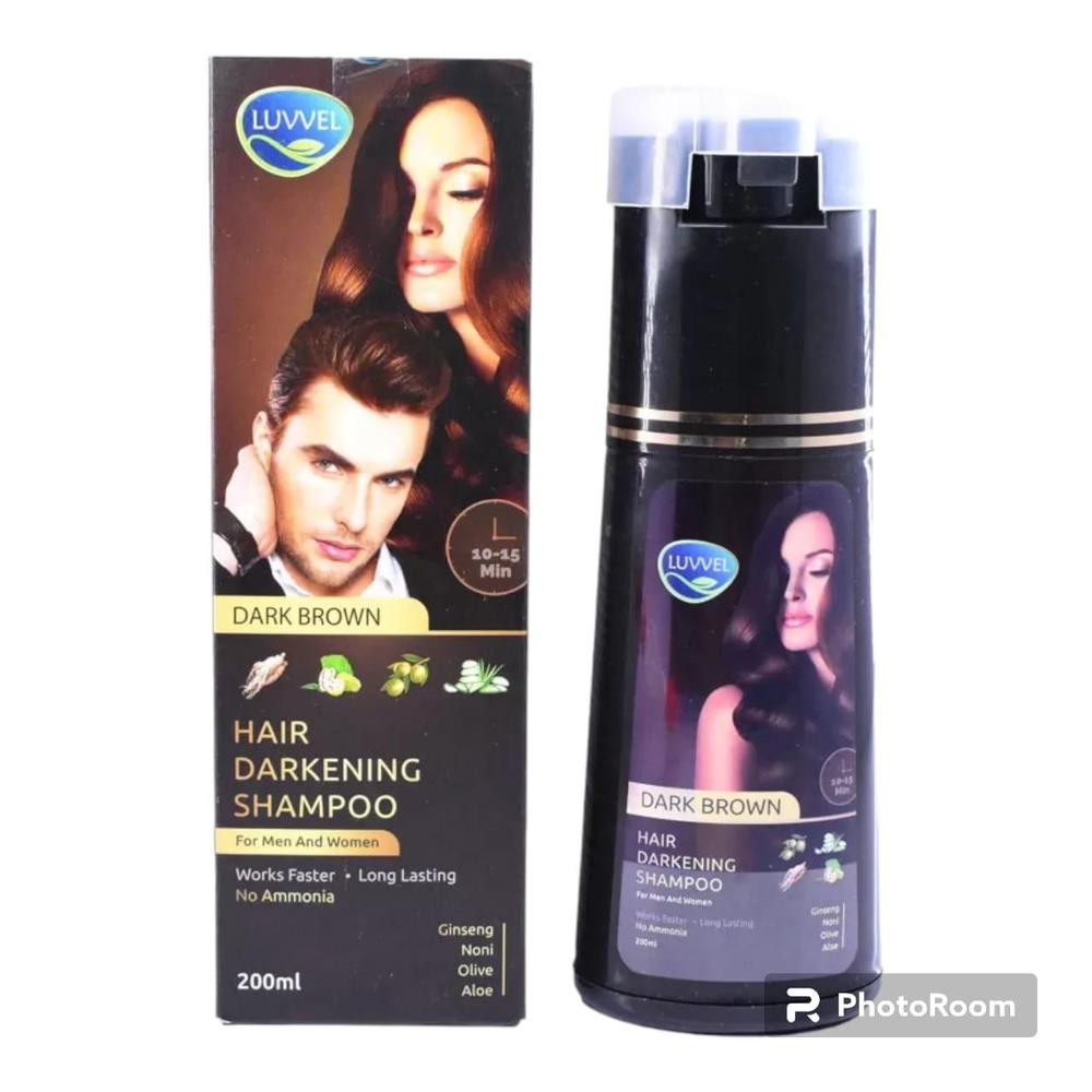 Luvvel Hair Dye Shampoo 200 ml – Dark Brown 102 & Black 101 | Herbal Hair Color Shampoo with Wild Ginseng, Olive & Aloe Vera | Ammonia-Free, Anti-Hair Fall & Nourishing Formula
