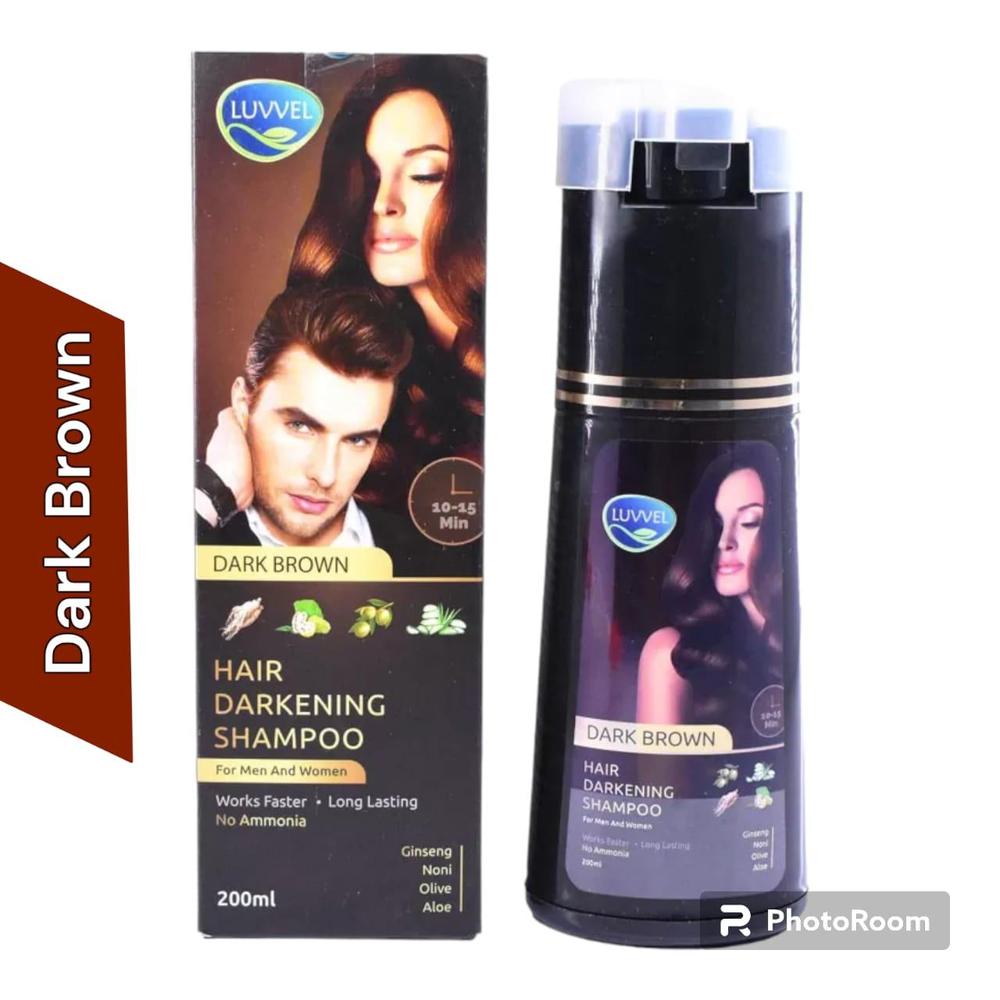 Luvvel Hair Dye Shampoo 200 ml – Dark Brown 102 & Black 101 | Herbal Hair Color Shampoo with Wild Ginseng, Olive & Aloe Vera | Ammonia-Free, Anti-Hair Fall & Nourishing Formula