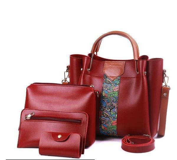 4-Piece Women’s PU Leather Shoulder Bag Set with Pouch, Clutch & Card Diary