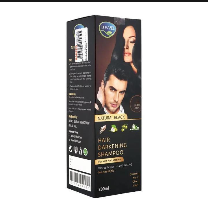 Luvvel Hair Dye Shampoo 200 ml – Dark Brown 102 & Black 101 | Herbal Hair Color Shampoo with Wild Ginseng, Olive & Aloe Vera | Ammonia-Free, Anti-Hair Fall & Nourishing Formula