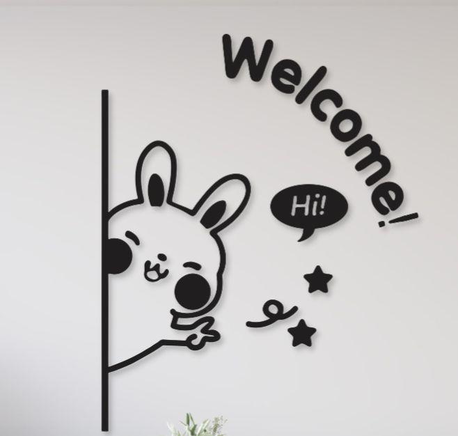 Cute 3D Bunny Welcome Sign Wall Art – Premium Laminated Chipboard Décor for Pakistani Homes, Kids Room, Office | No Frame Needed
