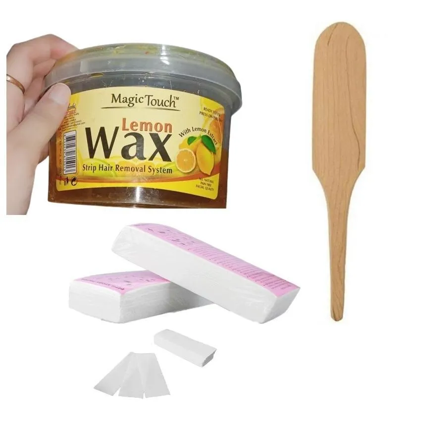 Magic Touch 3-in-1 Lemon Wax Hair Removal Kit - 400ml Wax, 50 Strips & Spatula for Smooth Skin