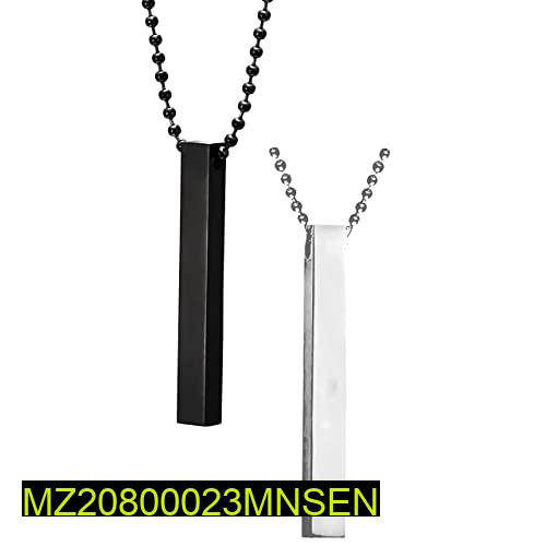 Pack of 2 Stainless Steel Vertical Bar Necklaces – Elegant Silver & Black Pendant Jewelry for Men & Women