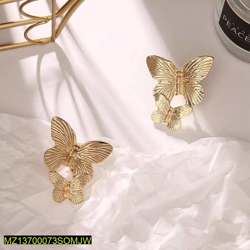 Elegant Gold Plated Butterfly Drop Earrings – Korean & Western Style Lightweight Fashion Jewelry for Women & Girls in Pakistan