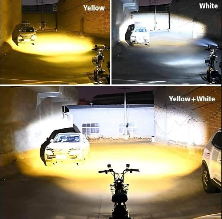 Motorcycle Robot Dual Color LED Driving Lights – Waterproof High-Intensity White & Yellow Bike Headlights