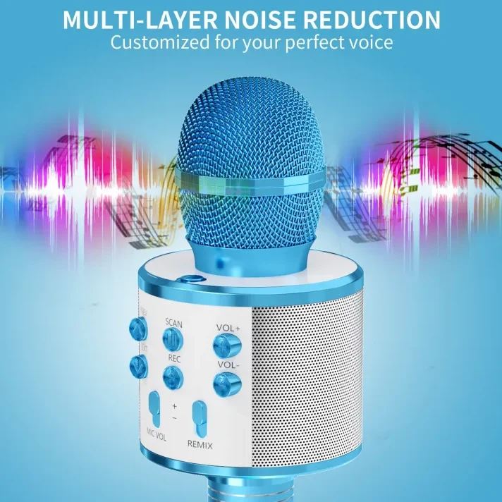 Wireless Bluetooth Karaoke Microphone for Kids and Adults, Portable Handheld Singing Mic, Fun Gift for Boys and Girls