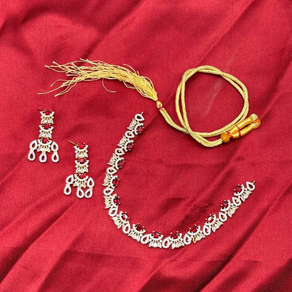 Elegant Gold Plated Necklace Set with Matching Earrings – Premium Women Jewelry Set with Stones & Red Gem Accents for Weddings & Daily Wear in Pakistan