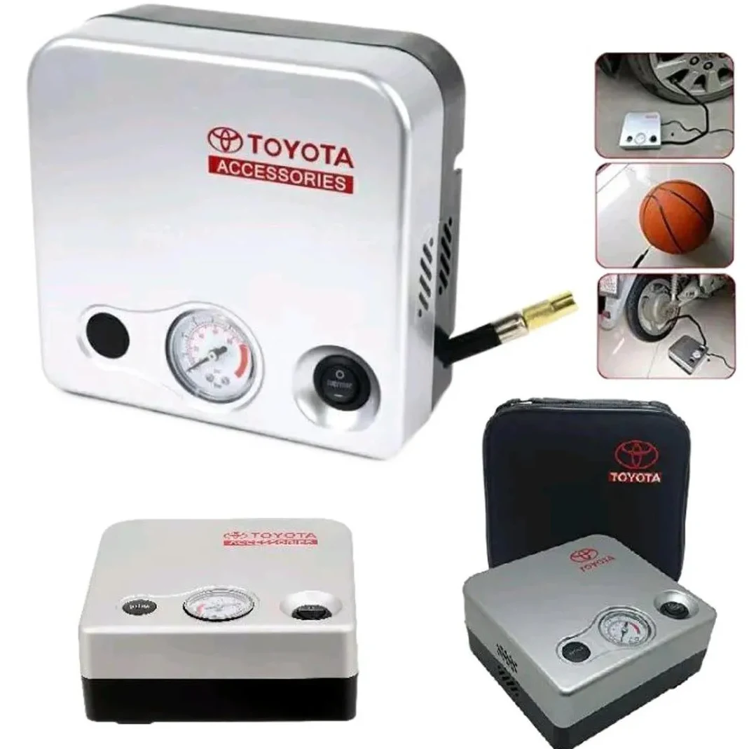 Toyota Tire Inflator DC 12V Portable Air Compressor 80 PSI - Car Tire Pump with Digital Gauge, 3 Nozzles & Carry Bag for Car, Motorcycle, Bicycle - Model AC595