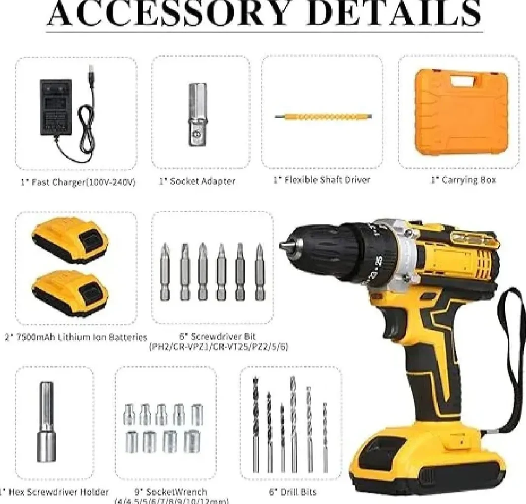 Premium Cordless Screwdriver Set Pakistan | 27-Piece Kit with Dual 7500mAh Batteries