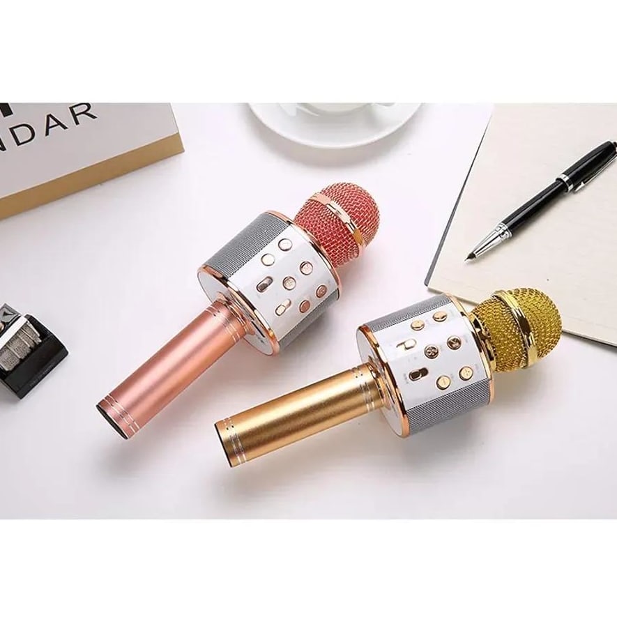 Premium Rose Gold Wireless Karaoke Microphone with Speaker – Rechargeable Bluetooth Mic for Parties & Home Use in Pakistan