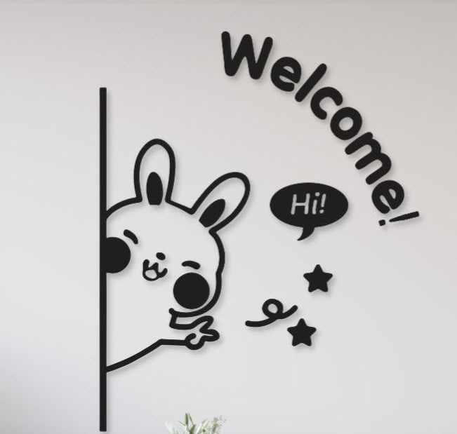 Cute 3D Bunny Welcome Sign Wall Art – Premium Laminated Chipboard Décor for Pakistani Homes, Kids Room, Office | No Frame Needed