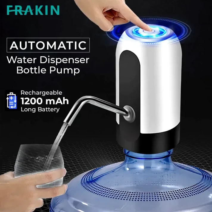 FRAKIN Portable Electric Water Bottle Pump, Universal USB-Rechargeable Dispenser with On/Off Switch for Camping, Kitchen, and Workshop