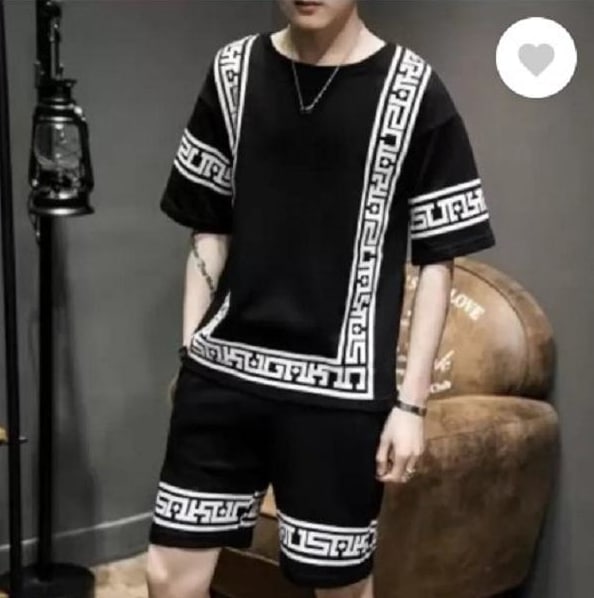 Men's Printed Dri Fit Tracksuit Set – Black Greek Key Design | Premium Summer Gym Wear in Pakistan