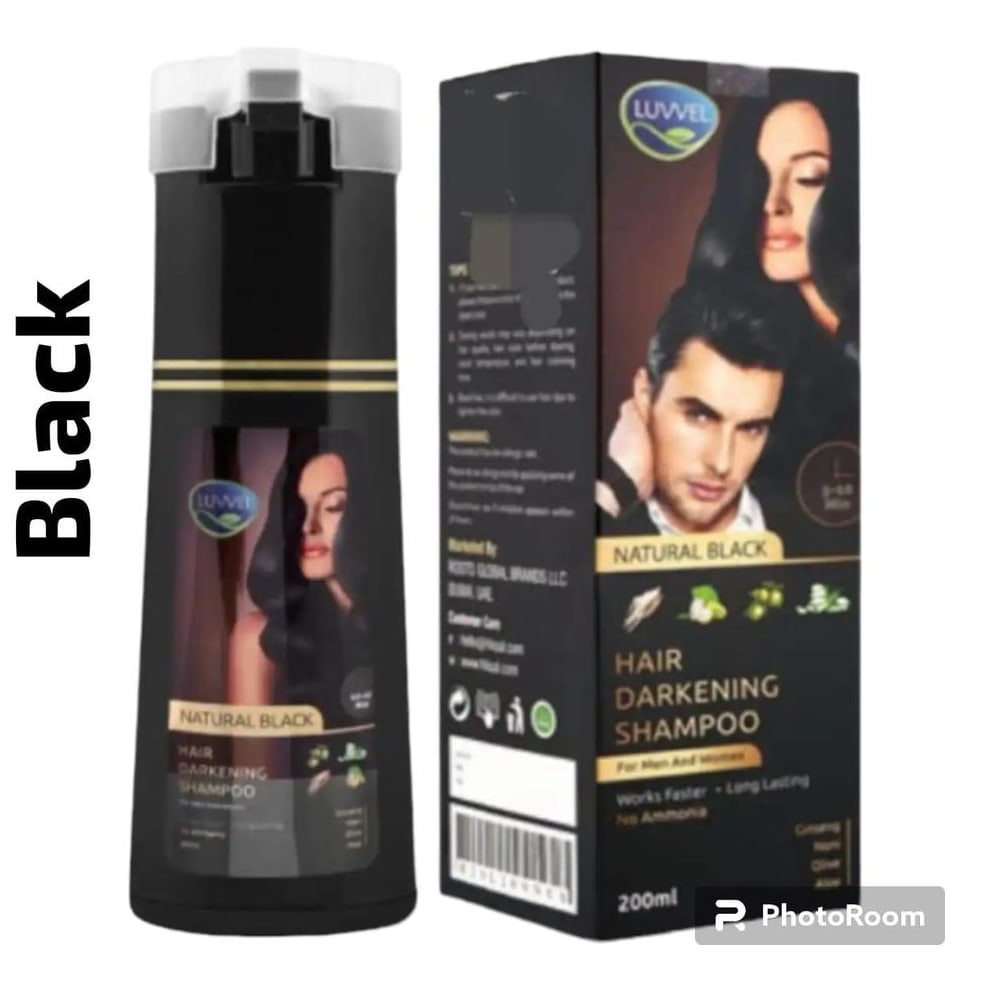 Luvvel Hair Dye Shampoo 200 ml – Dark Brown 102 & Black 101 | Herbal Hair Color Shampoo with Wild Ginseng, Olive & Aloe Vera | Ammonia-Free, Anti-Hair Fall & Nourishing Formula